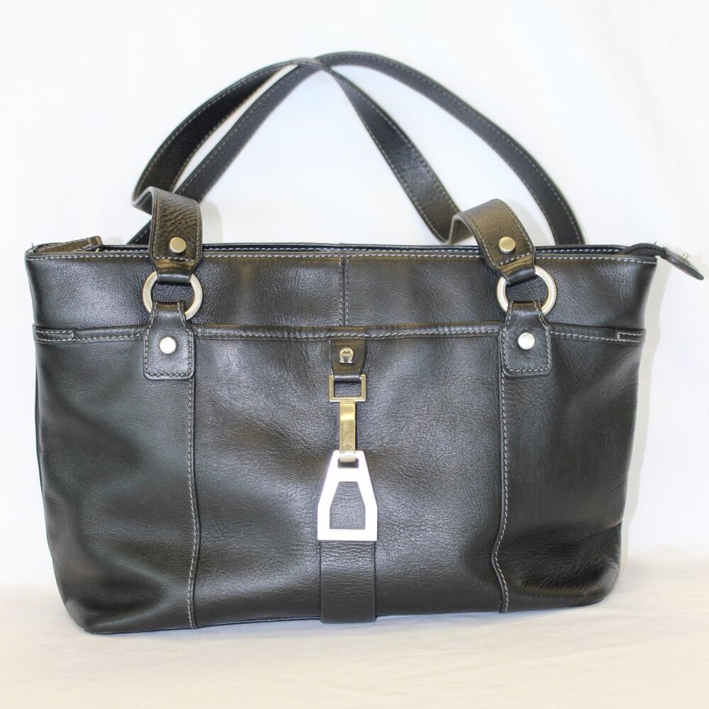 Etienne Aigner Black Leather Handbag Shoulder Bag Purse - Picture 1 of 12